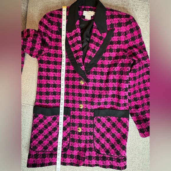 Simon Chang Vintage Fuchsia Black Wool Blazer Size 10 - Picture 10 of 11